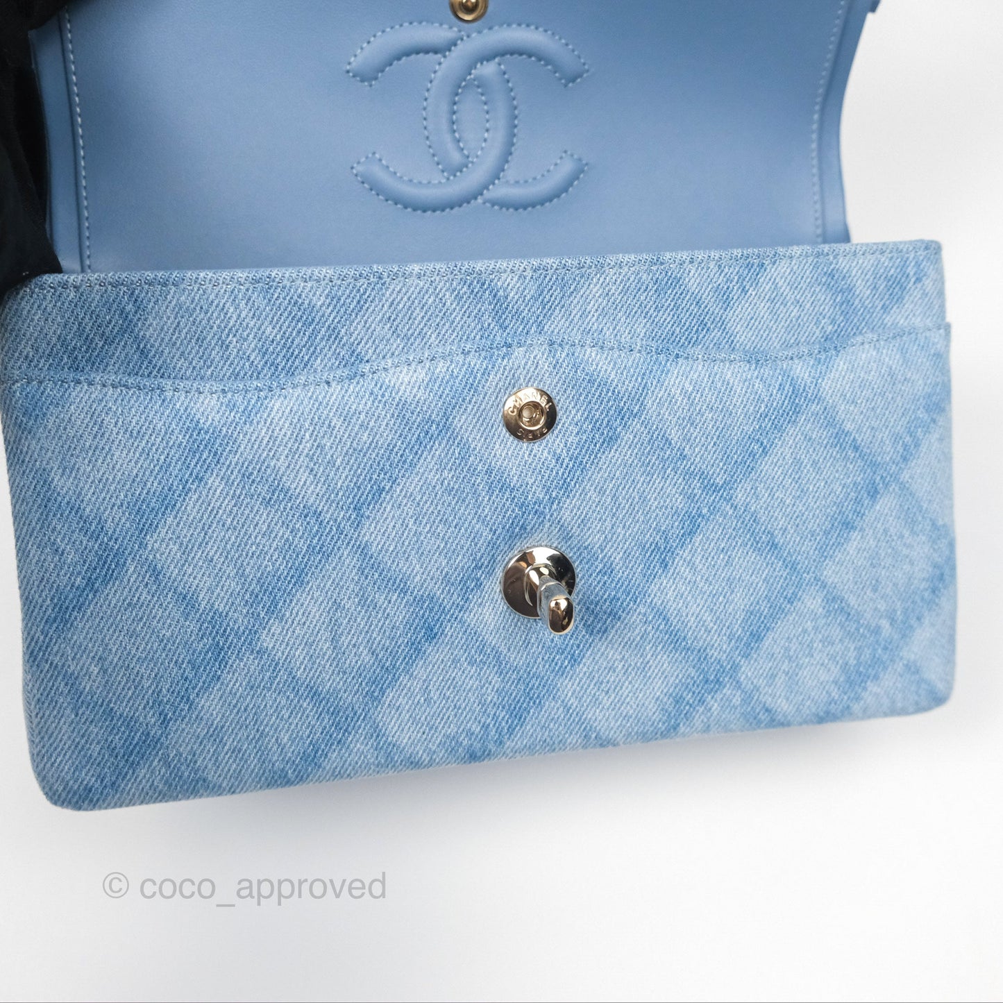 Chanel Quilted Small Double Flap Blue Printed Denim Gold Hardware