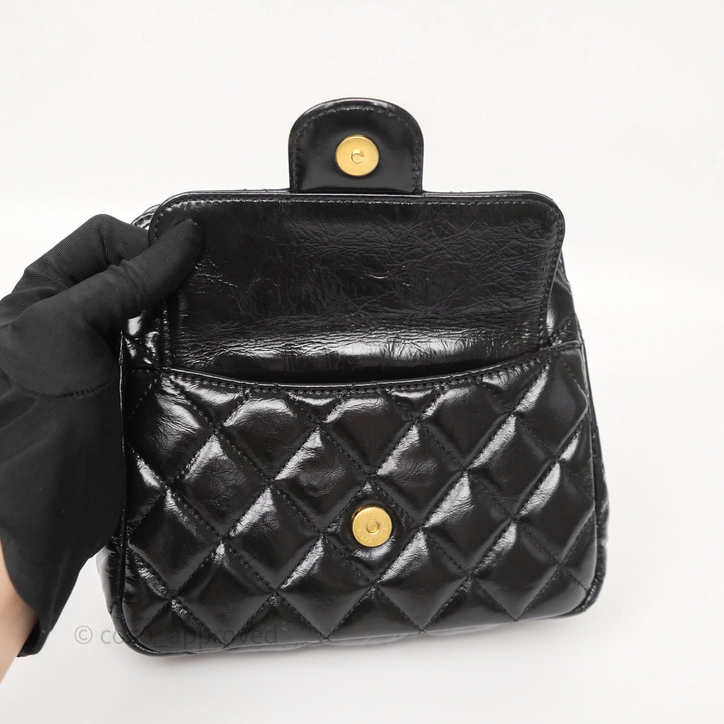 Chanel Small Hobo Black Shiny Crumpled Calfskin Aged Gold Hardware 23C