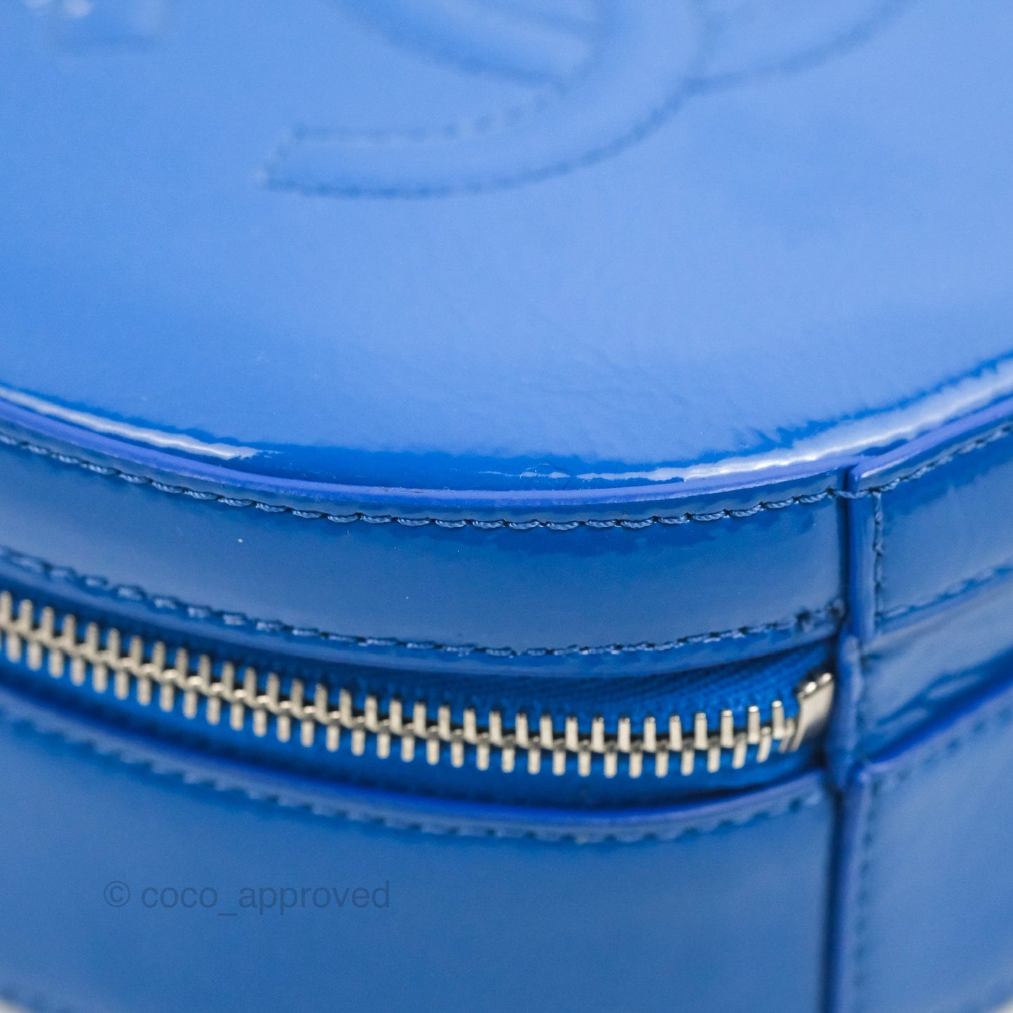 Chanel Round As Earth Bag with Owl Charm Blue Patent Silver Hardware