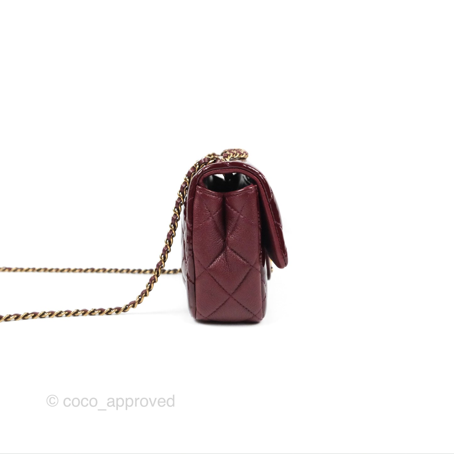 Chanel Quilted CC Eyelet Flap Burgundy Patent Goatskin Antique Gold Hardware