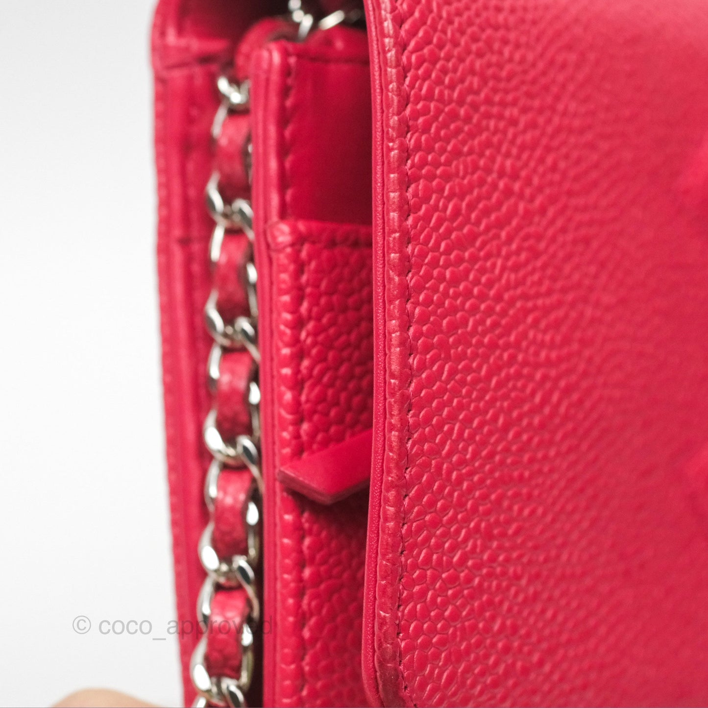 Chanel CC Wallet On Chain WOC Dark Pink Caviar Silver Hardware