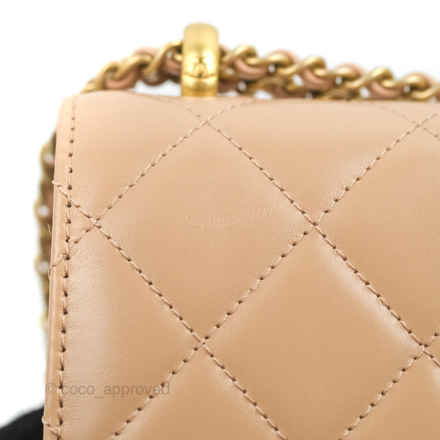 Chanel Quilted Perfect Fit Adjustable Beige Calfskin Gold Hardware 21A