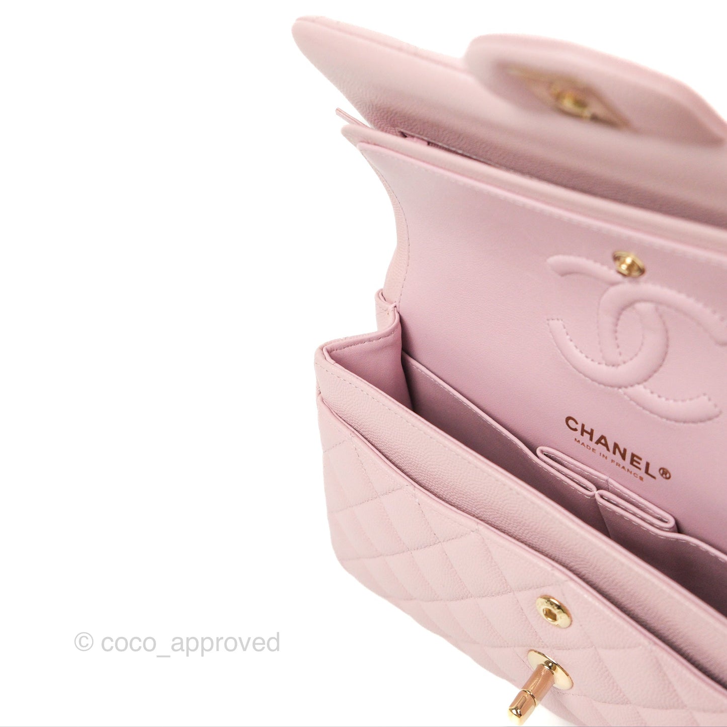 Chanel Small Classic Quilted Flap Pink Caviar Gold Hardware 21S