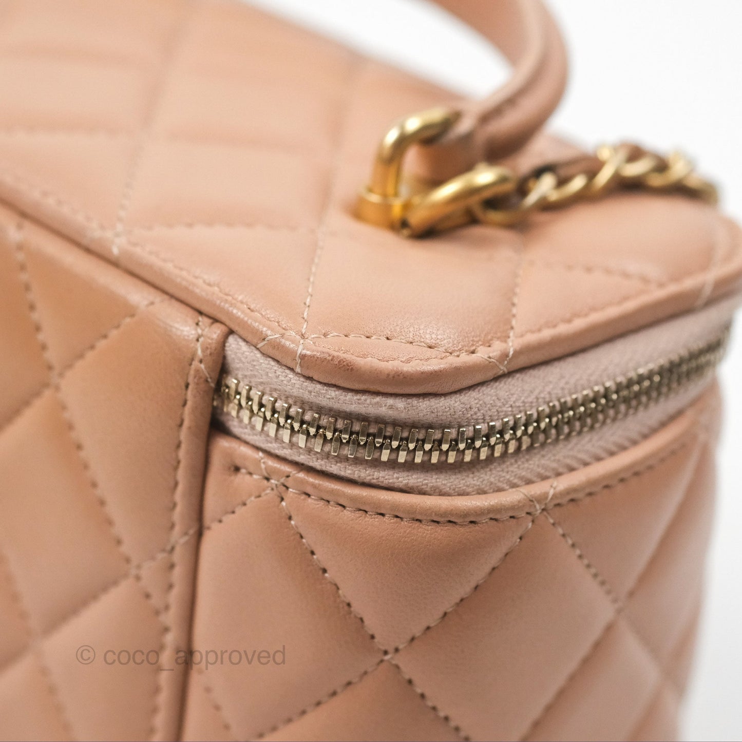 Chanel Vanity Rectangular Top Handle Beige Lambskin Aged Gold Hardware