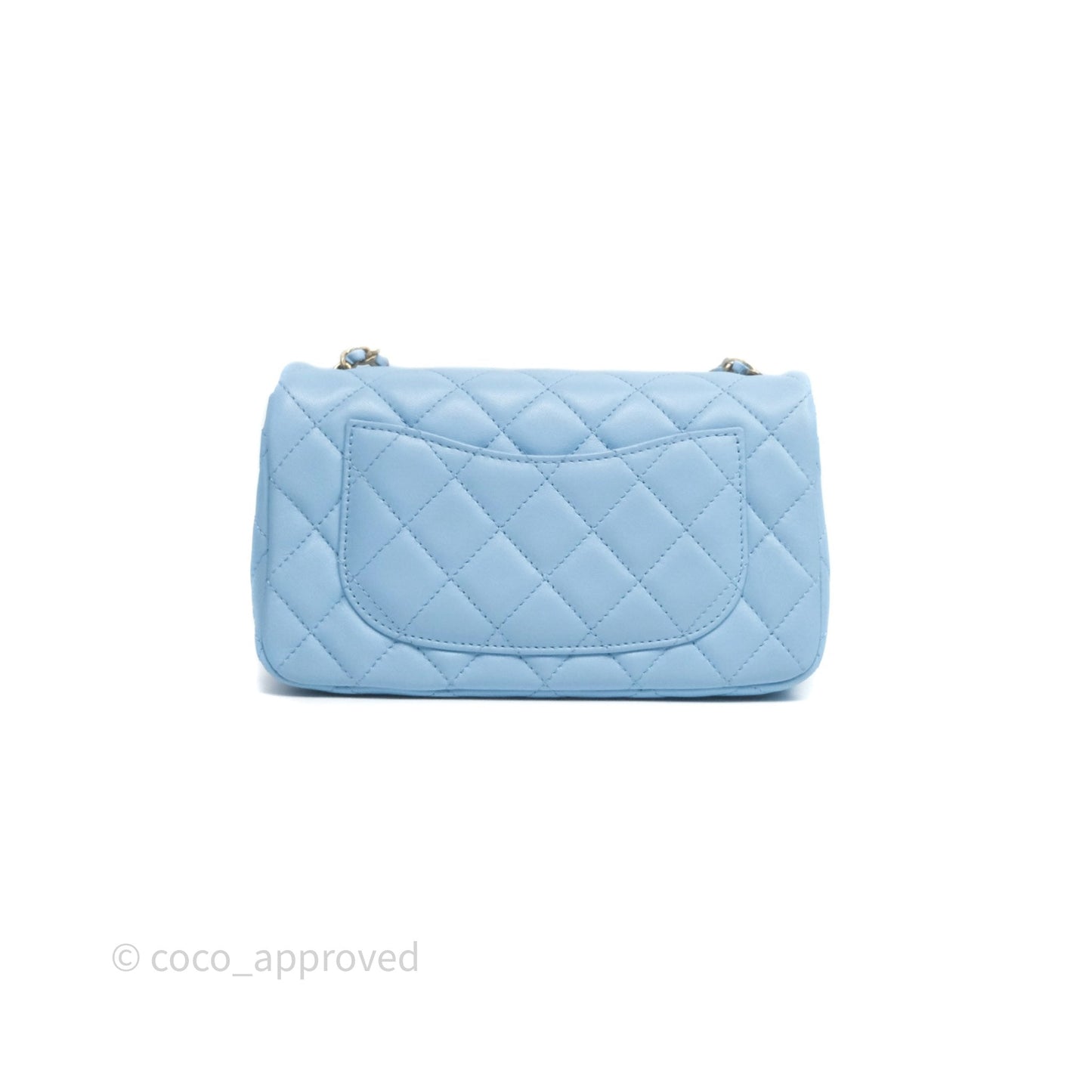 Chanel Mini Rectangular Pearl Crush Quilted Blue Lambskin Aged Gold Hardware