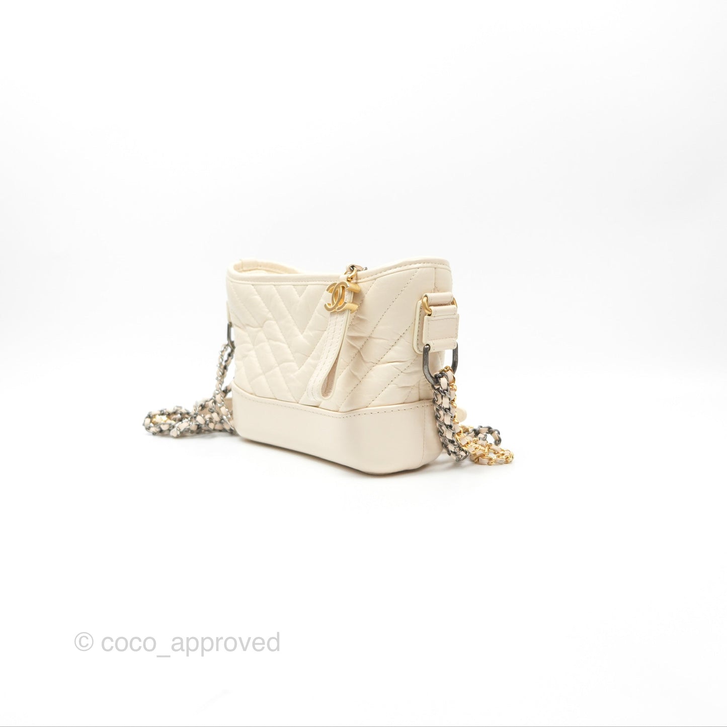 Chanel Small Gabrielle Hobo Chevron Ivory Beige Aged Calfskin