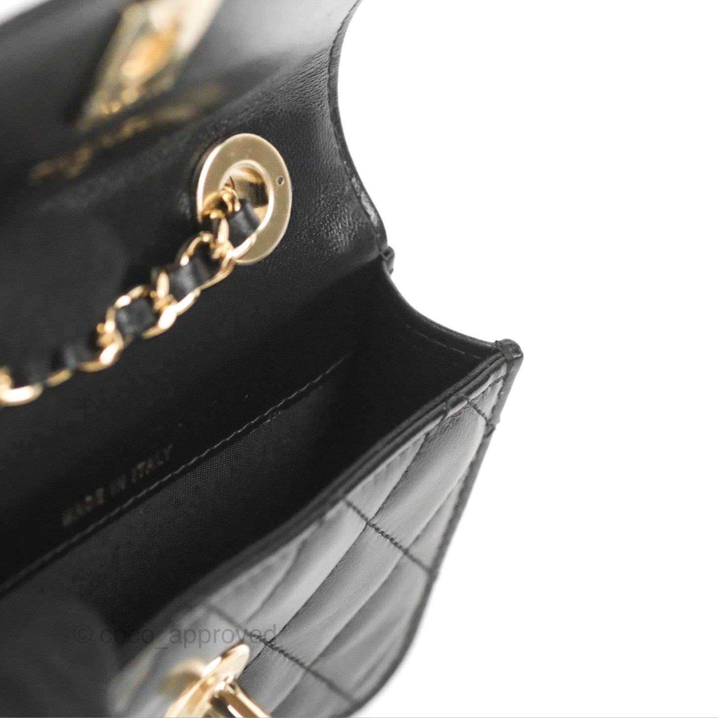 Chanel Mini Quilted Trendy CC Card Holder With Chain Black Lambskin Gold Hardware