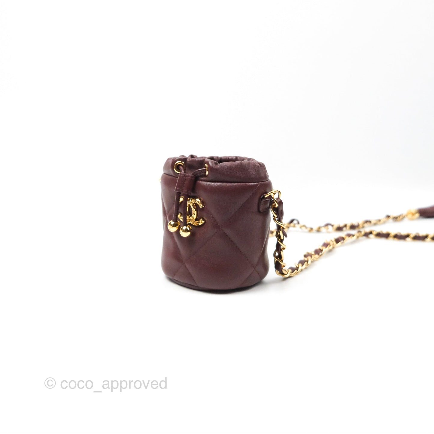 Chanel Mini Bucket Bag with Fluffy Chain Burgundy Lambskin Gold Hardware