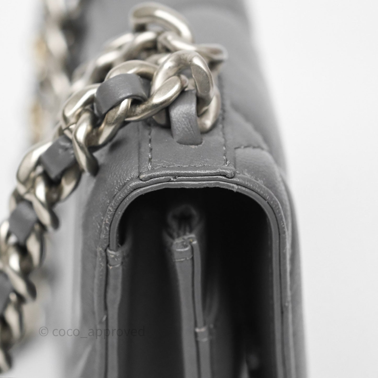 Chanel 19 Wallet on Chain WOC Grey Lambskin Mixed Hardware