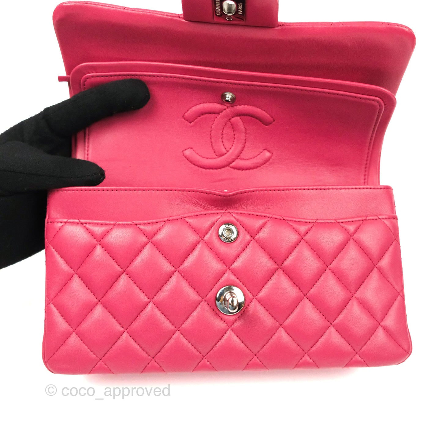 Chanel Small Classic Flap Quilted Dark Rosy Pink Lambskin Silver Hardware