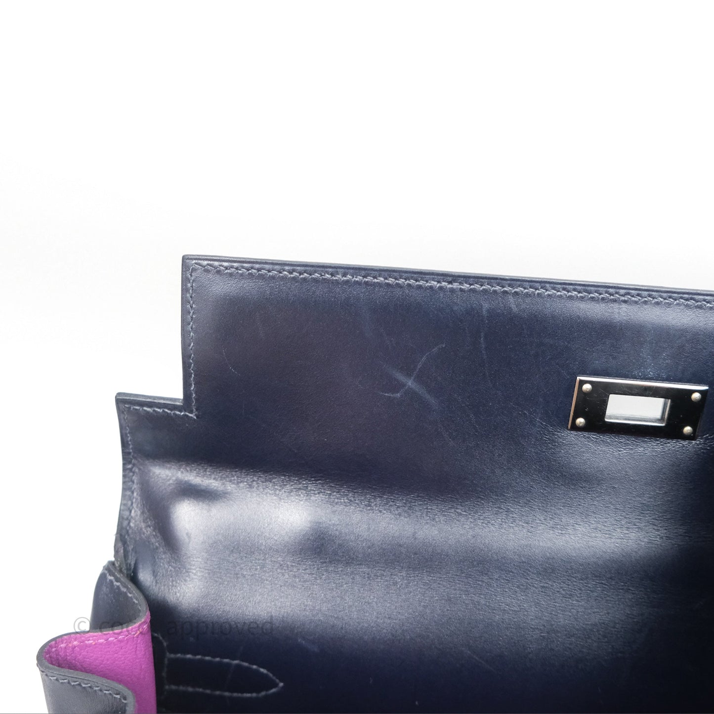 Hermès Vintage Kelly 32 Retourn Navy/Purple Box Leather Palladium Hardware