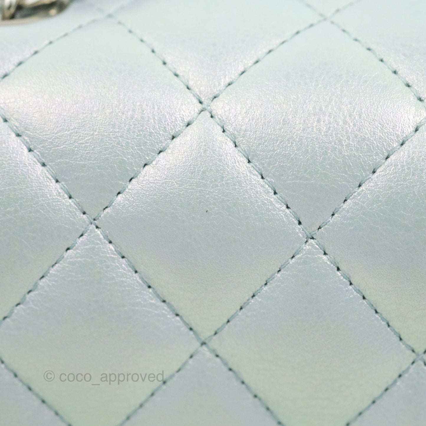 Chanel Mini Square Quilted Iridescent Icy Blue Silver Hardware