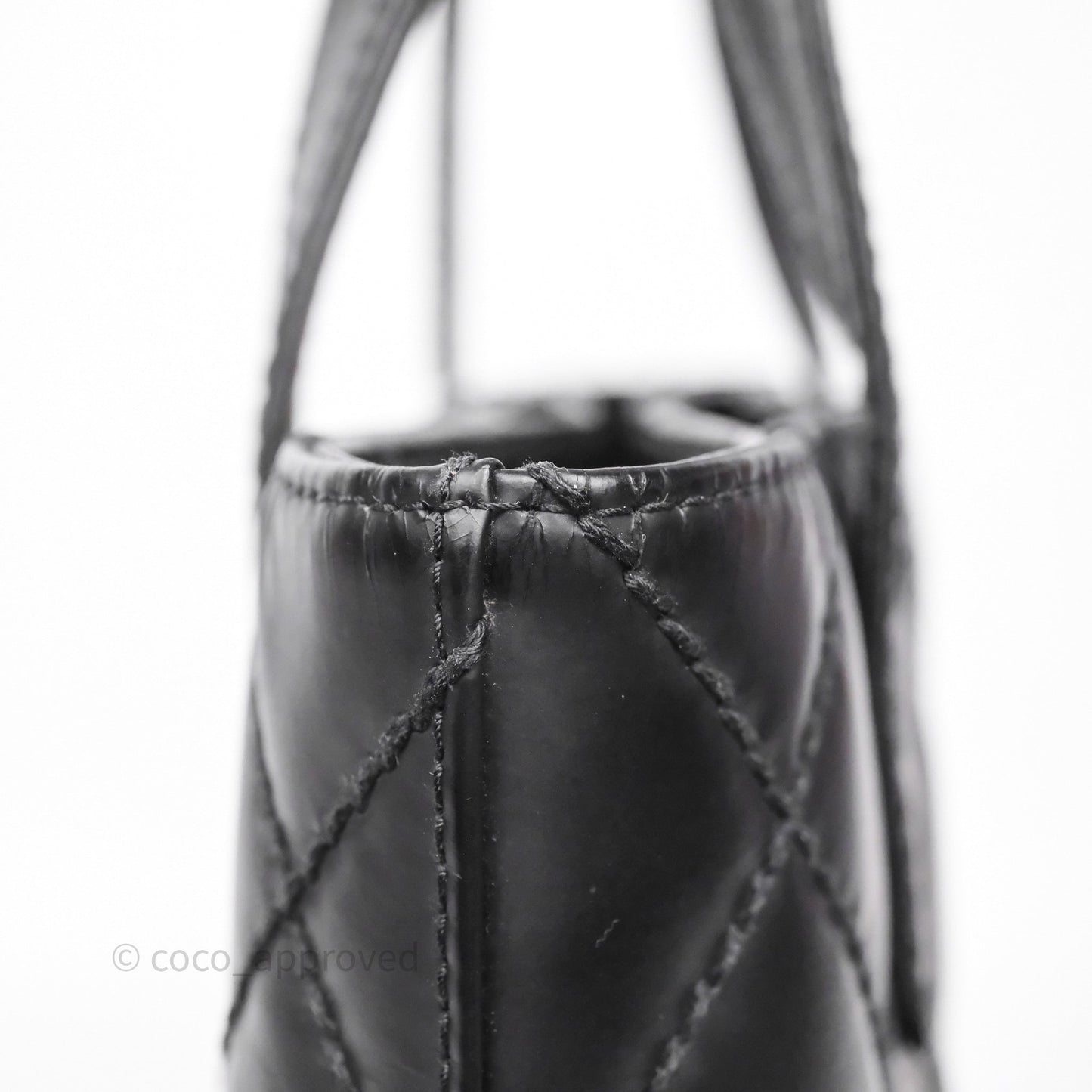 Chanel Vintage Quilted CC Tote Bag Matte Black Calfskin Gold Hardware