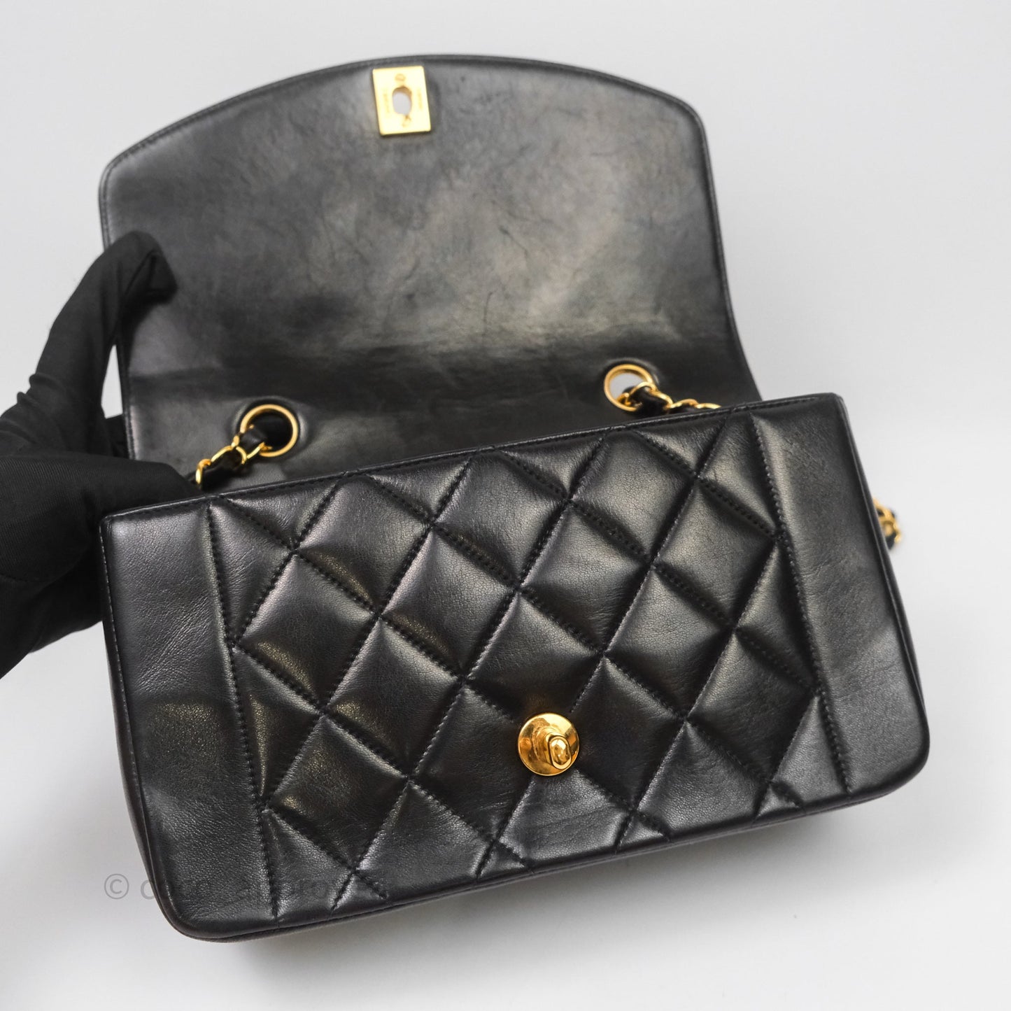 Chanel Vintage Small Quilted Classic Diana Flap Bag Black Lambskin 24K Gold Hardware