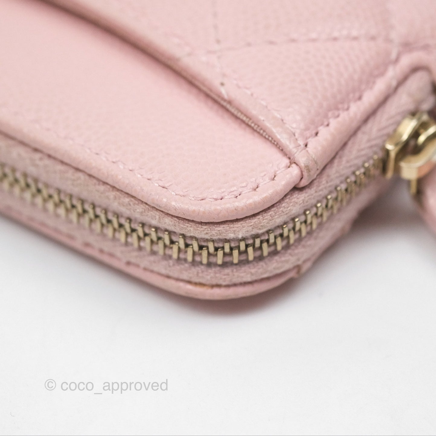 Chanel Quilted Classic Zip Card Holder Wallet Pink Caviar Gold Hardware