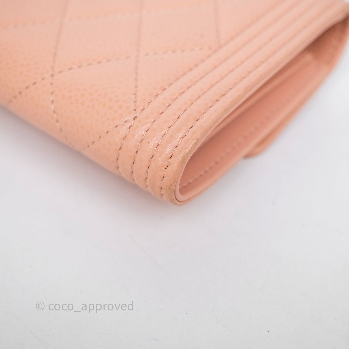 Chanel Quilted Boy Medium Trifold Flap Wallet Pink Caviar Gold Hardware