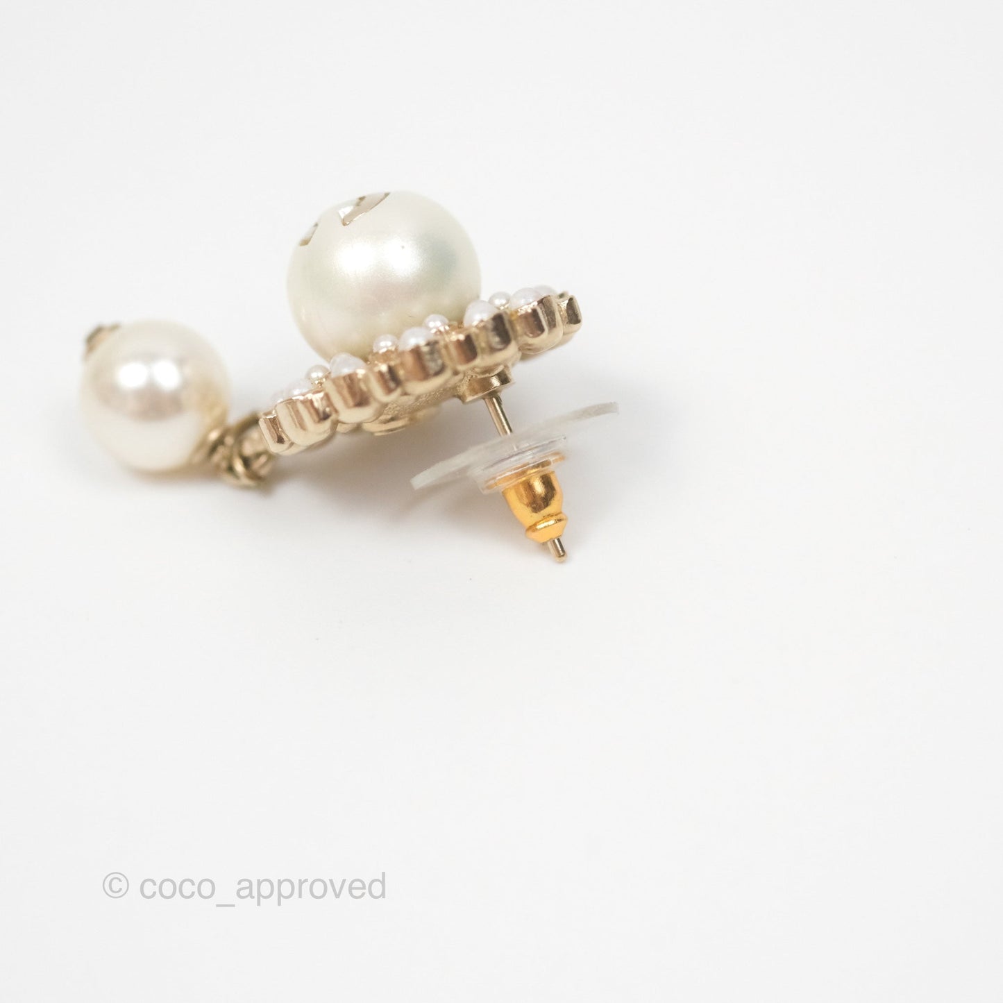 Chanel CC Crystal Pearl Drop Earrings Gold Tone 19B
