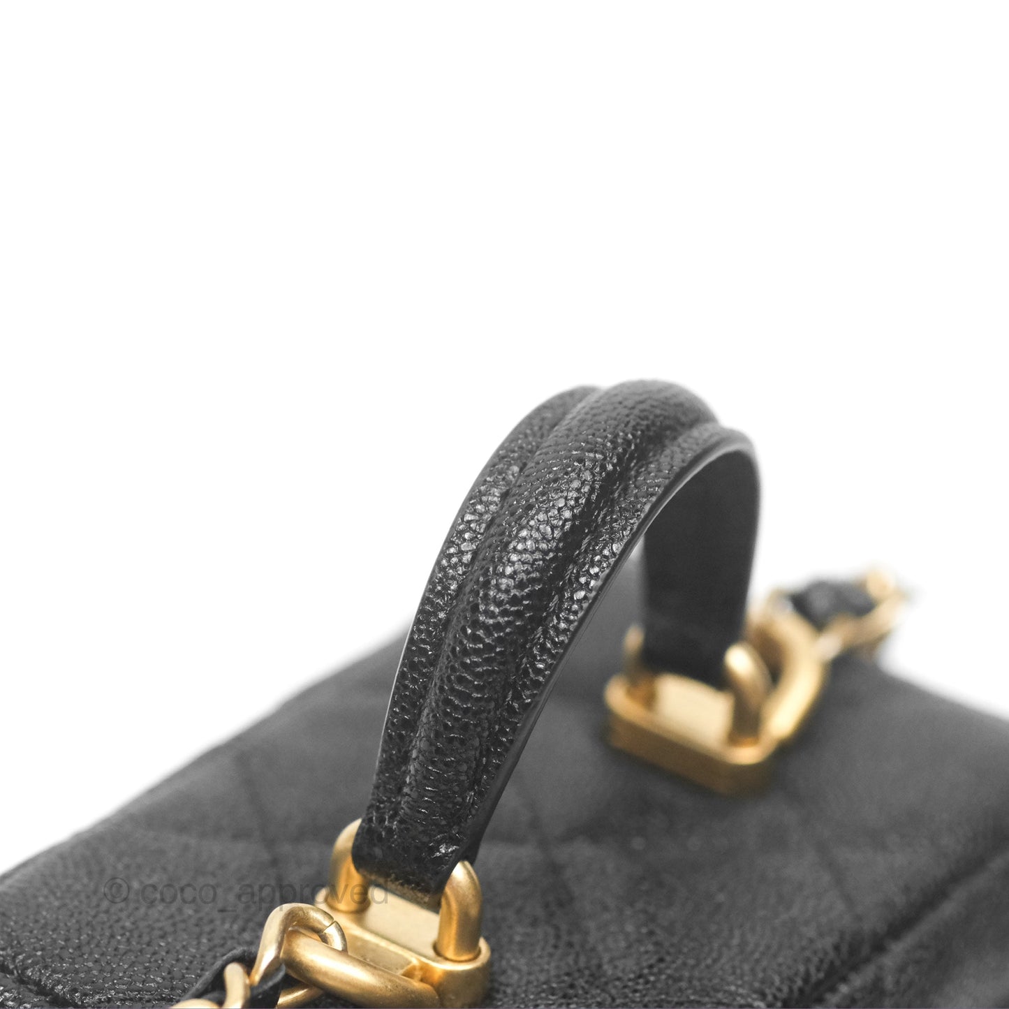 Chanel Quilted Mini Top Handle Vanity With Chain Black Caviar Aged Gold Hardware