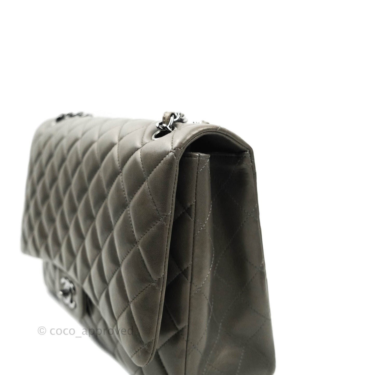 Chanel Classic Single Flap Maxi Grey Lambskin Gun Metal Hardware