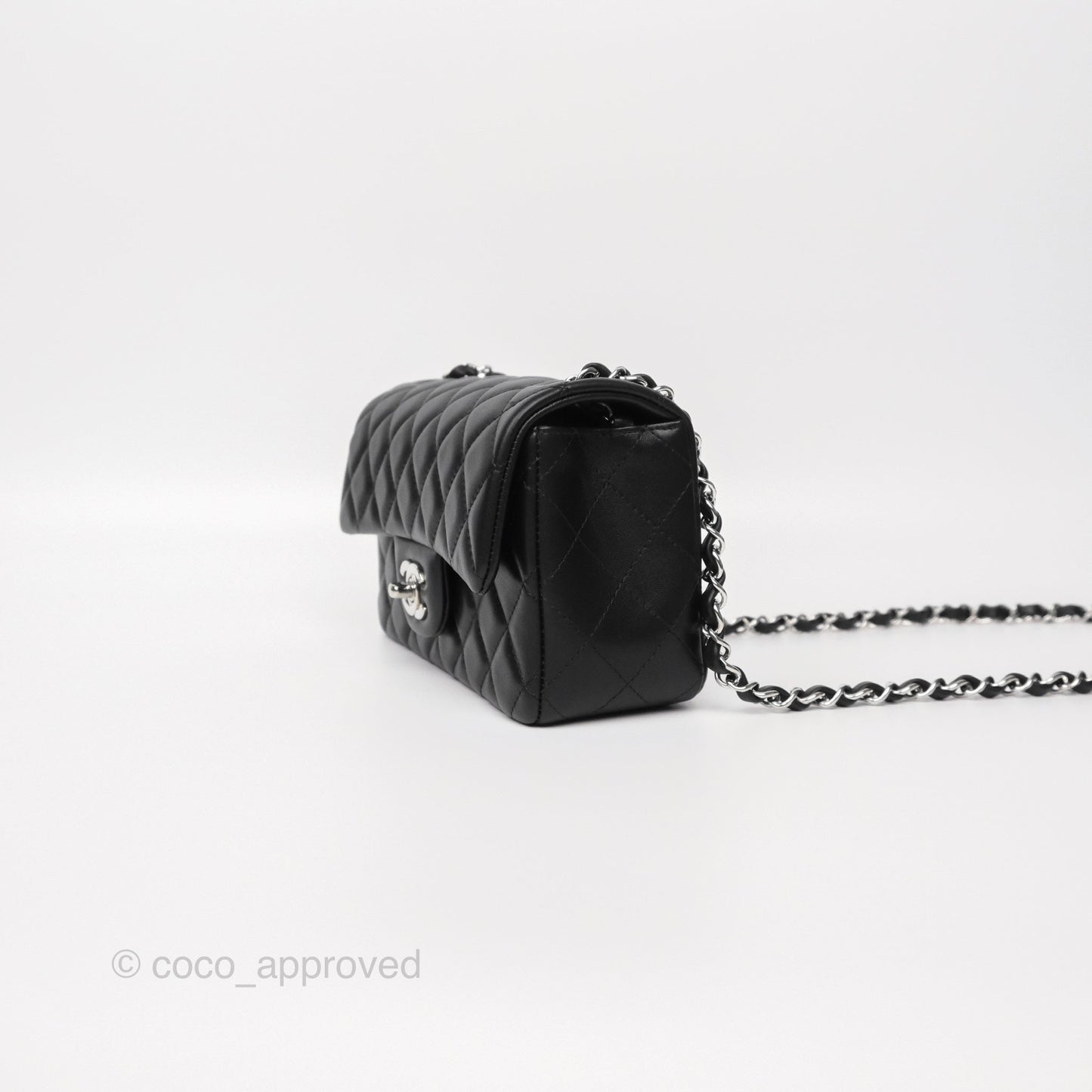Chanel Quilted Mini Rectangular Flap Black Lambskin Silver Hardware