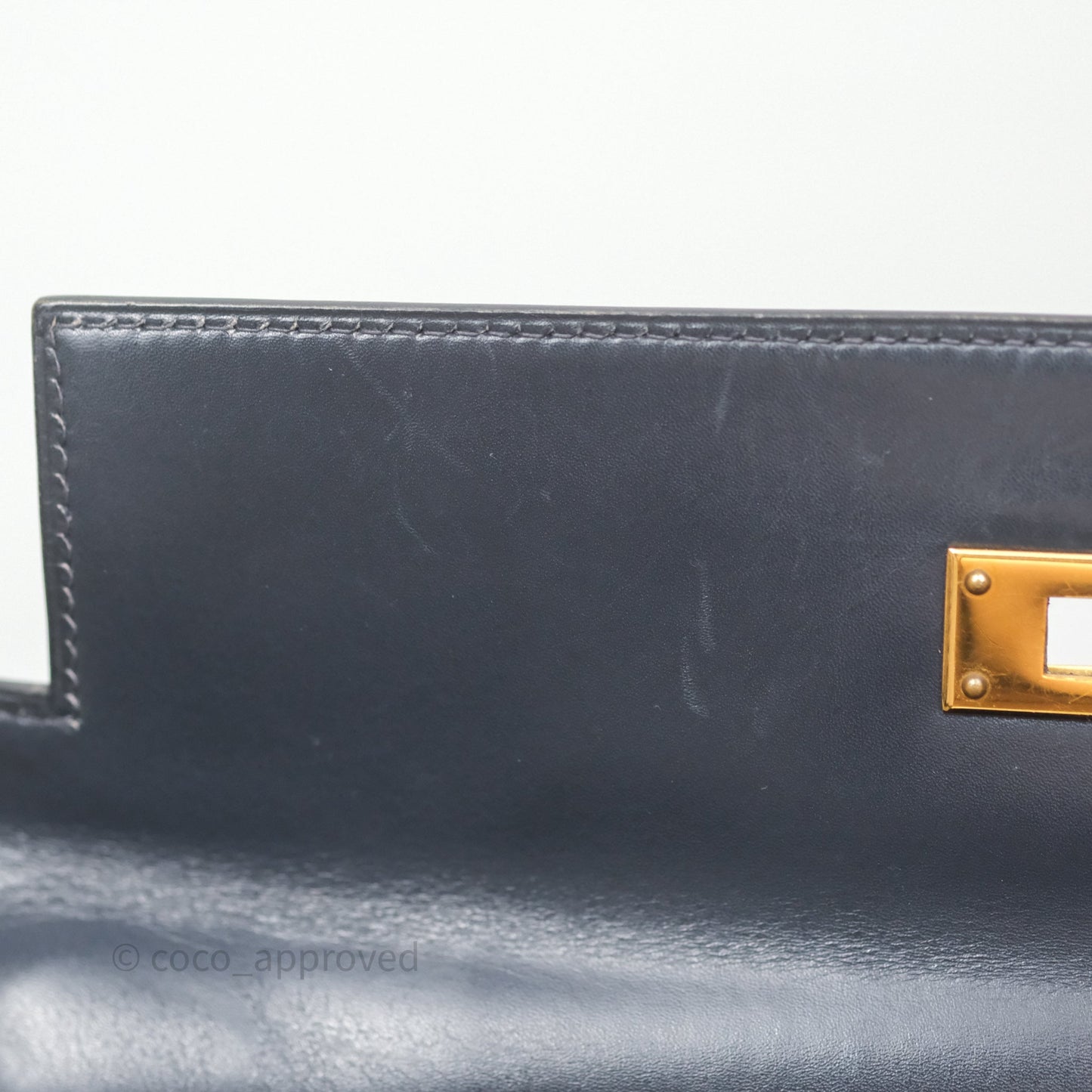 Hermès Vintage Kelly 28 Retourn Navy Box Leather Gold Hardware