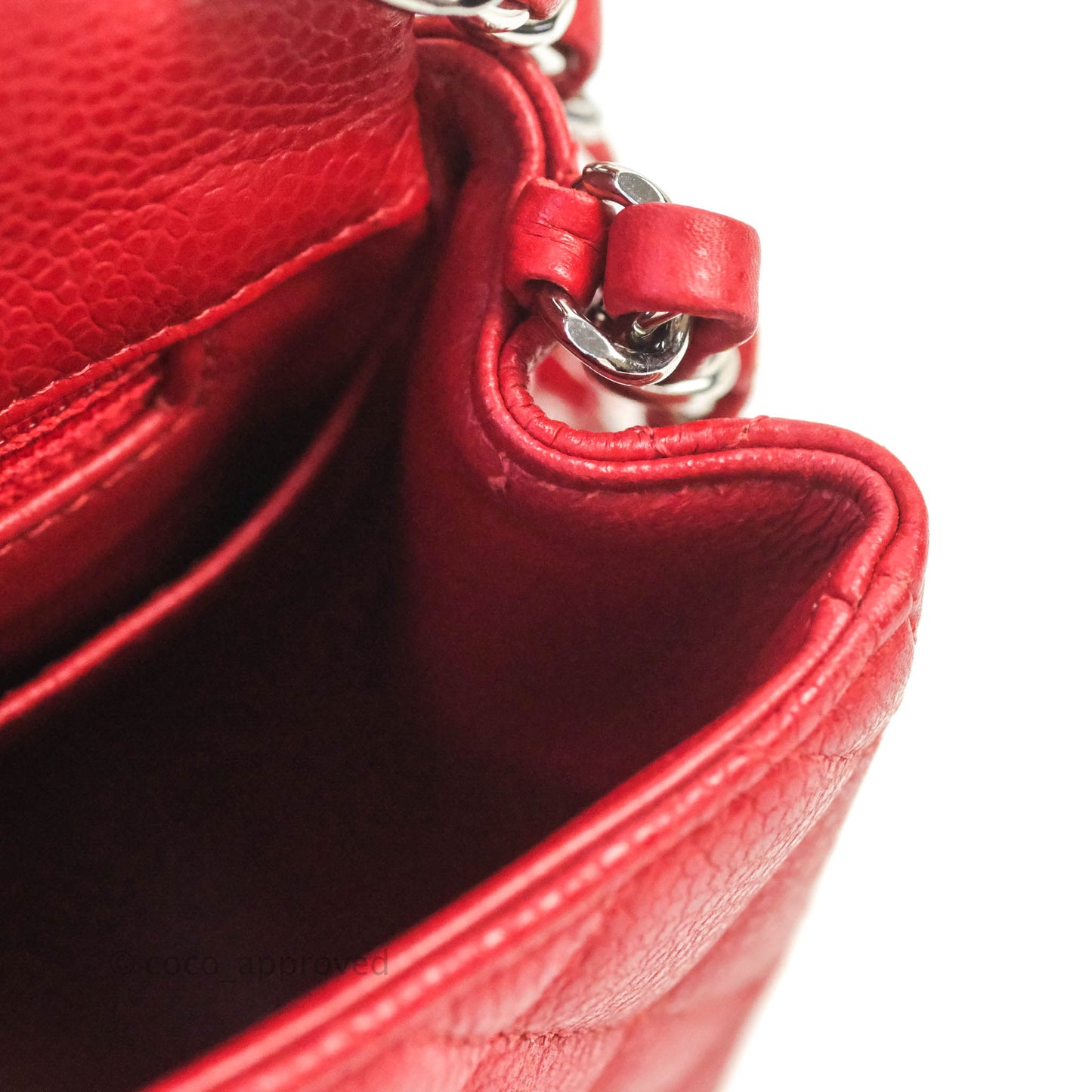 Chanel Quilted Mini Square Red Caviar Silver Hardware