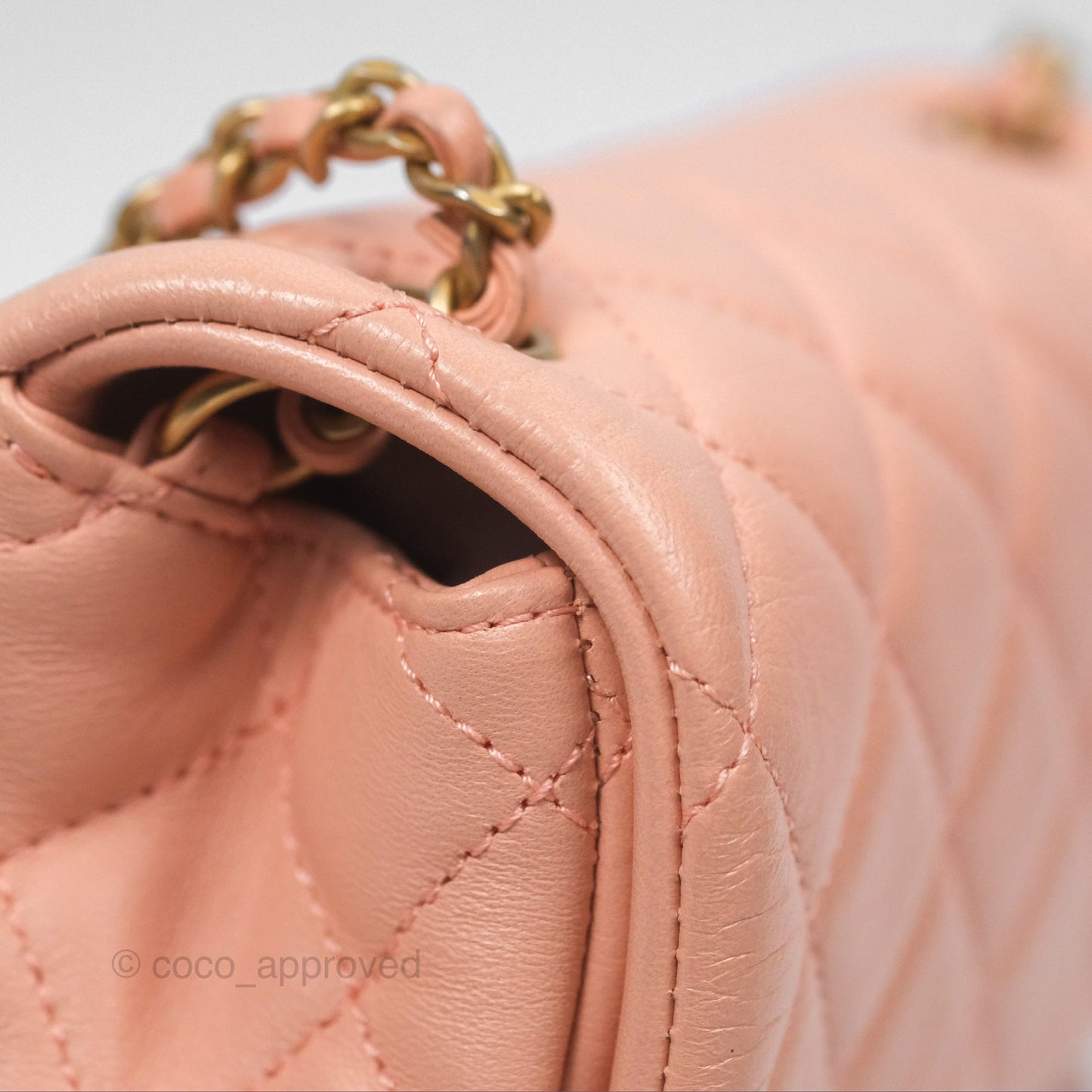 Chanel Pearl Crush Mini Square Quilted Peach Beige Lambskin Aged Gold Hardware
