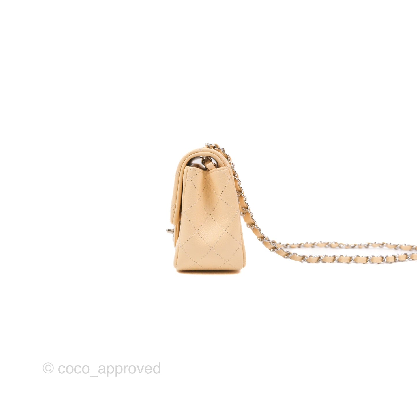 Chanel Quilted Mini Square Flap Light Beige Caviar Silver Hardware