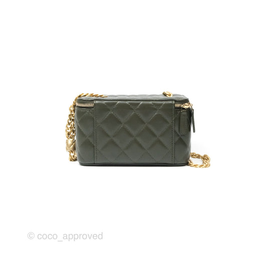 Chanel All Slide Vanity with Adjustable Chain Dark Olive Green Lambskin Aged Gold Hardware