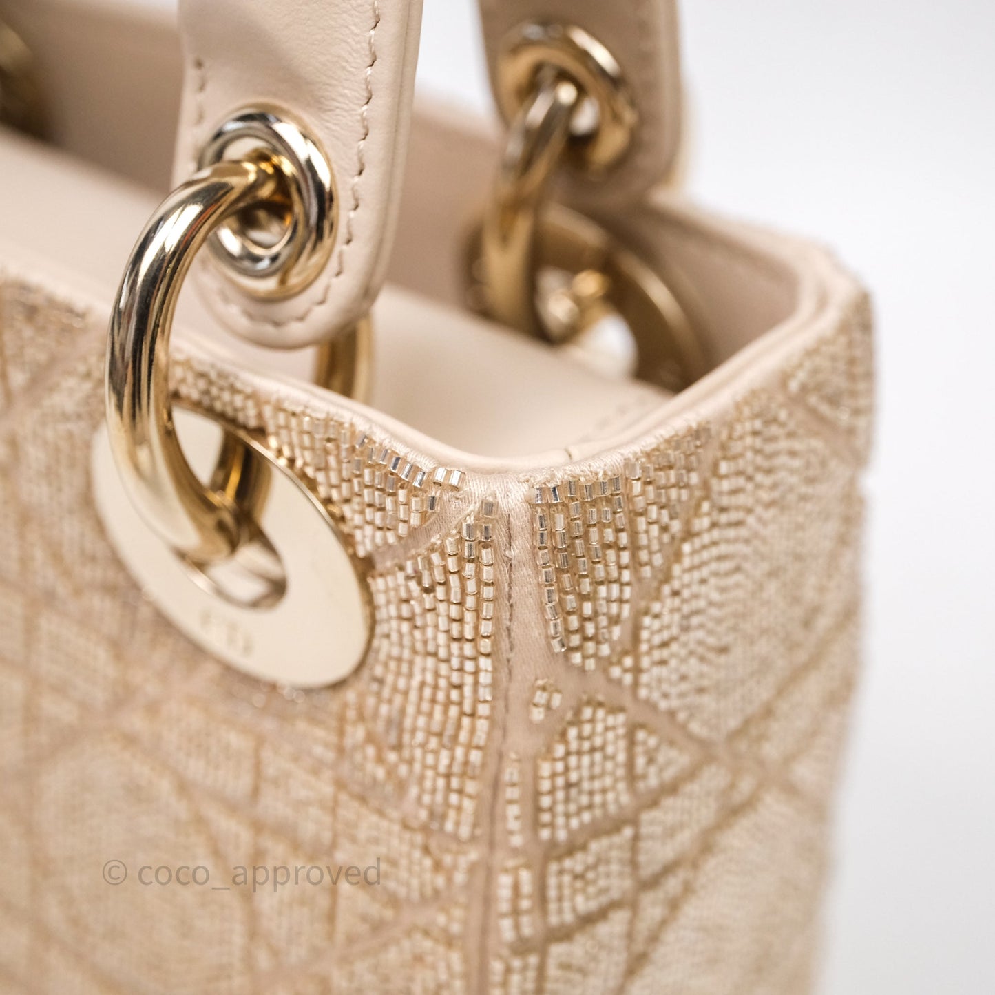 Christian Dior Mini Dior Caramel Beige Microbead-Embroidered Cotton with Cannage Motif