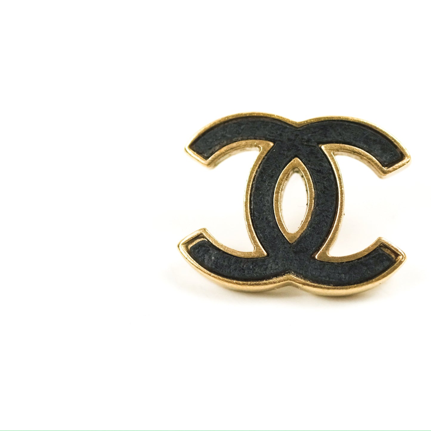 Chanel CC Black Leather Earrings Matte Gold Tone 12P