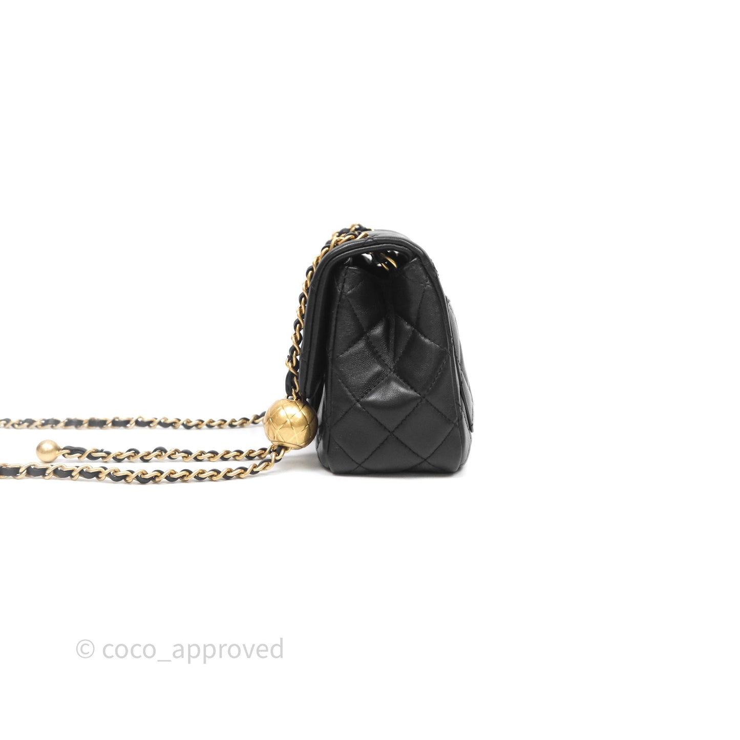 Chanel Pearl Crush Mini Square Quilted Black Lambskin Aged Gold Hardware