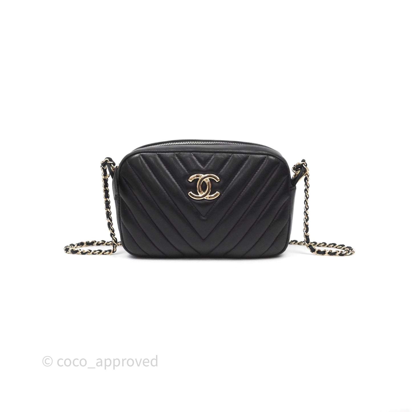 Chanel Chevron Camera Bag Black Lambskin Gold Hardware