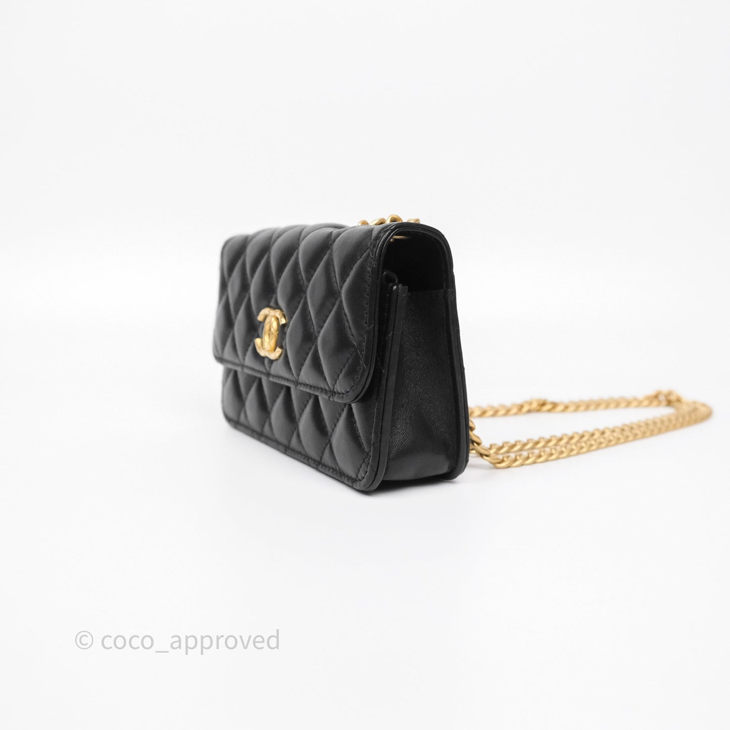 Chanel All Slide Adjustable Chain Phone Holder WOC Black Lambskin