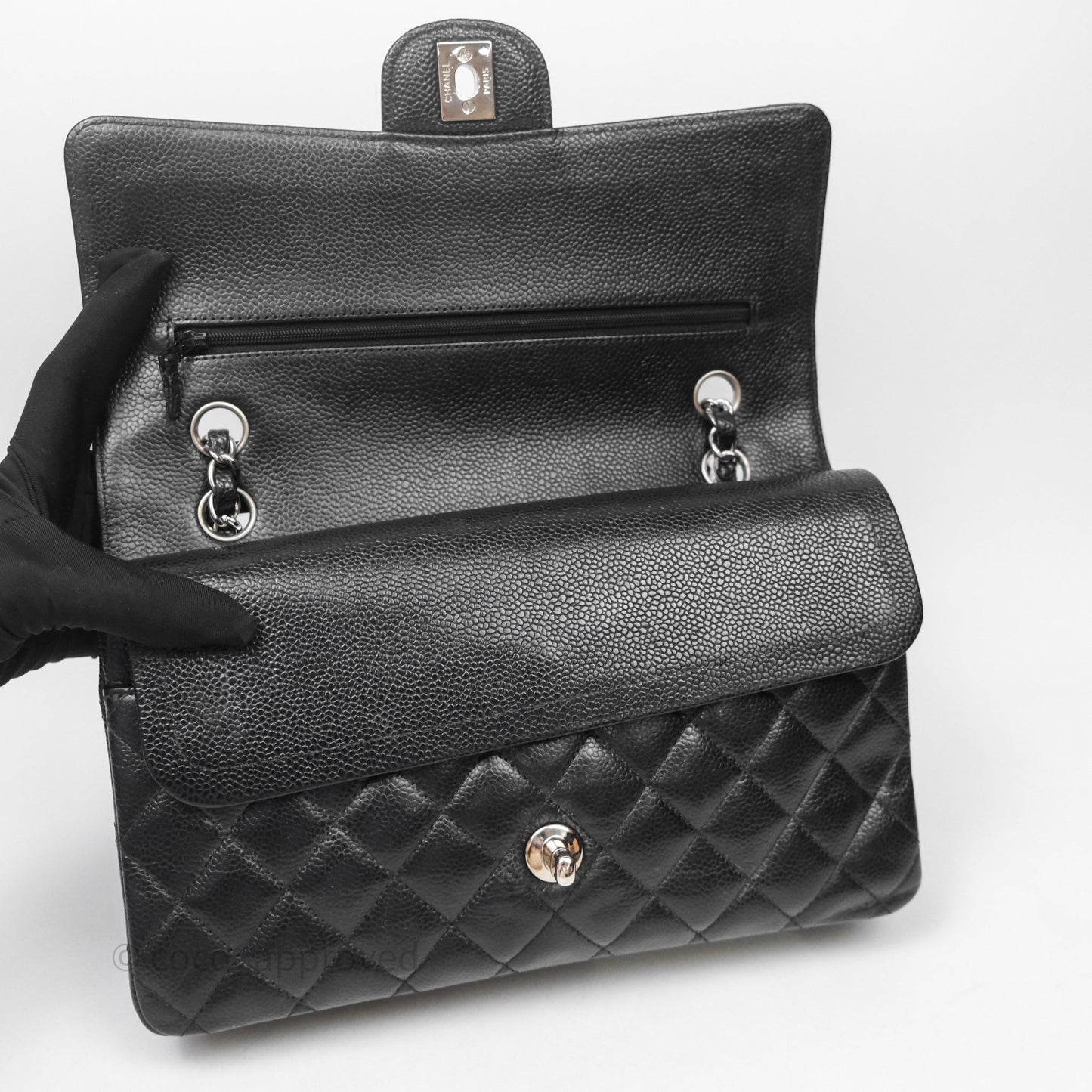 Chanel Classic M/L Medium Flap Quilted Black Caviar Silver Hardware