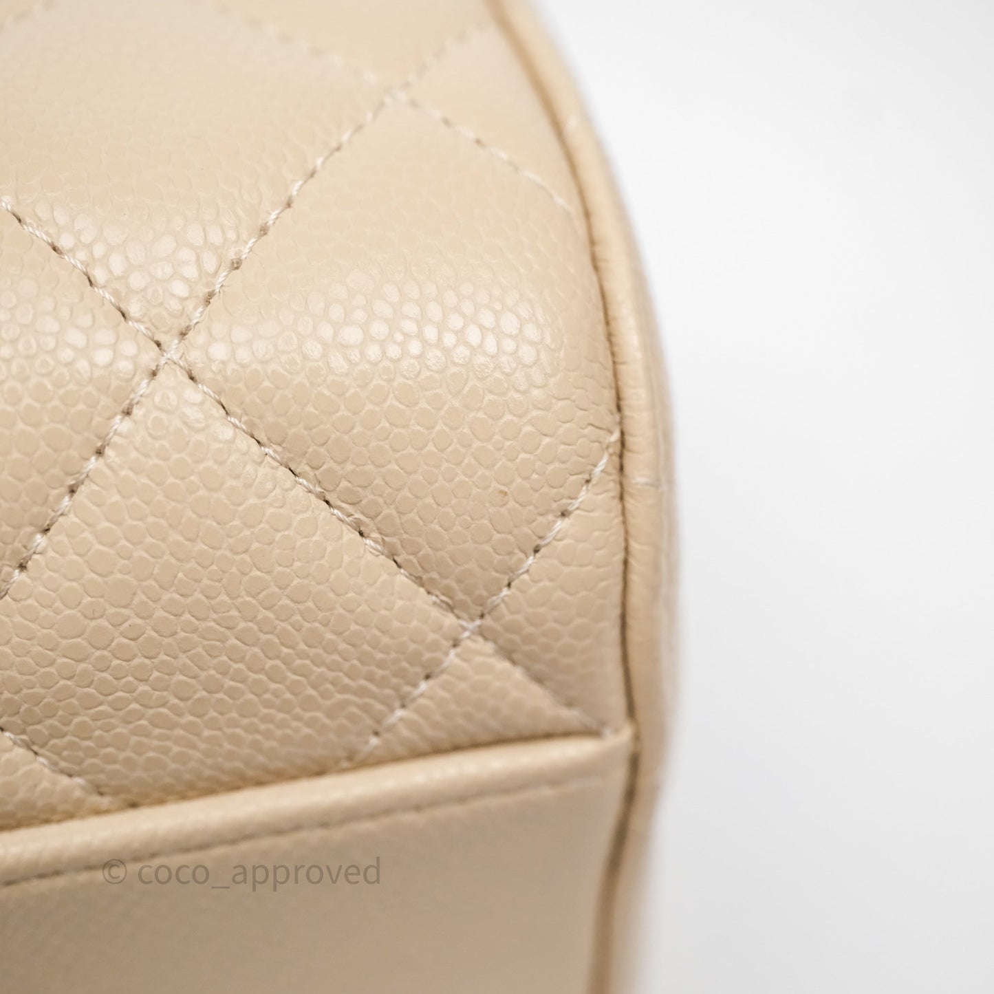Chanel Mini Quilted Bowling Bag Beige Caviar Gold Hardware 25P