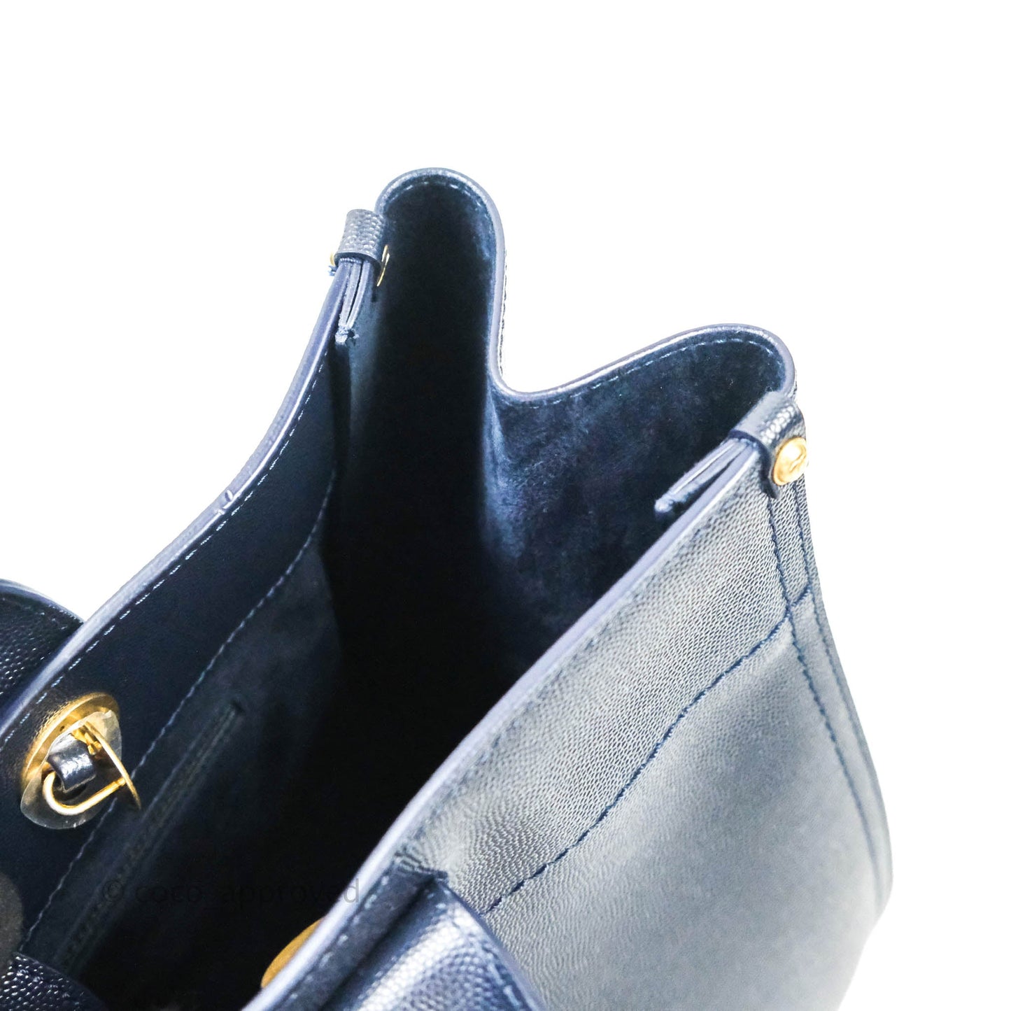 Chanel Medium Studded Navy Caviar Deauville Shopping Bag Aged Gold Hardware