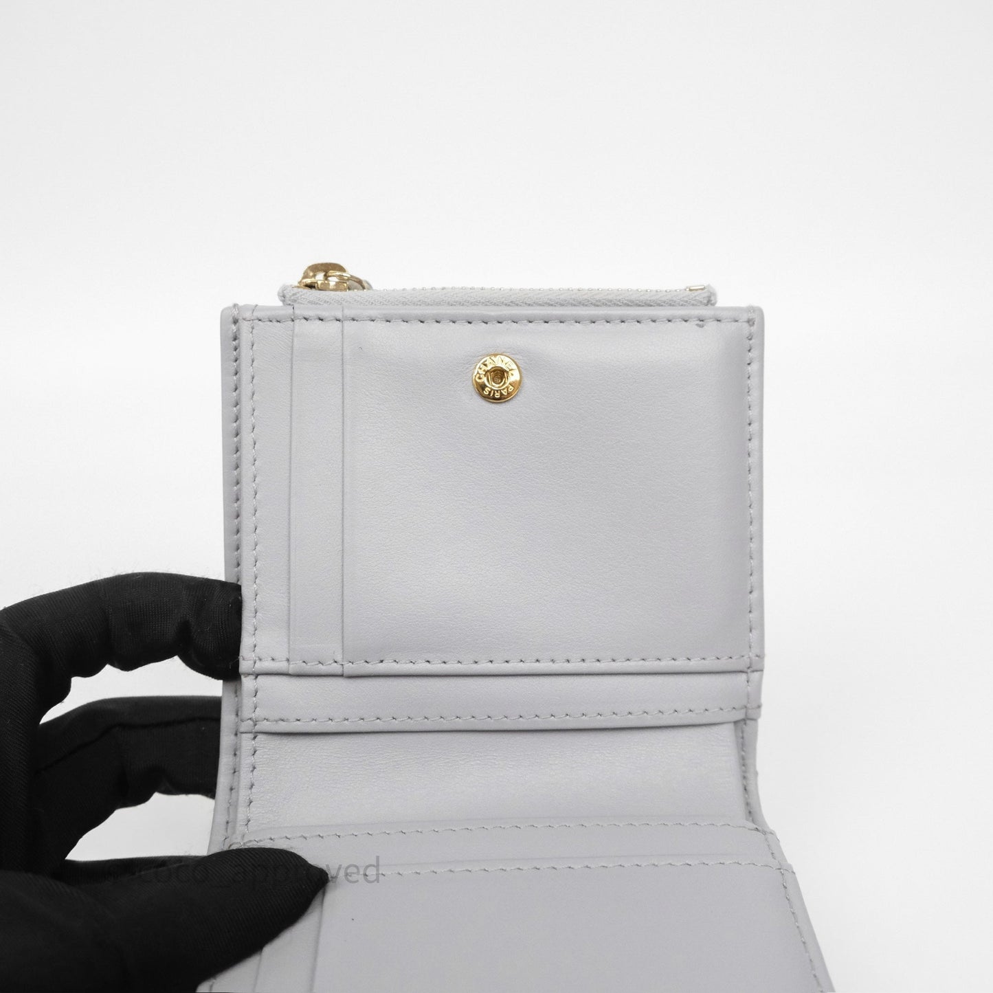 Chanel Quilted Short Wallet Grey Caviar Gold Hardware