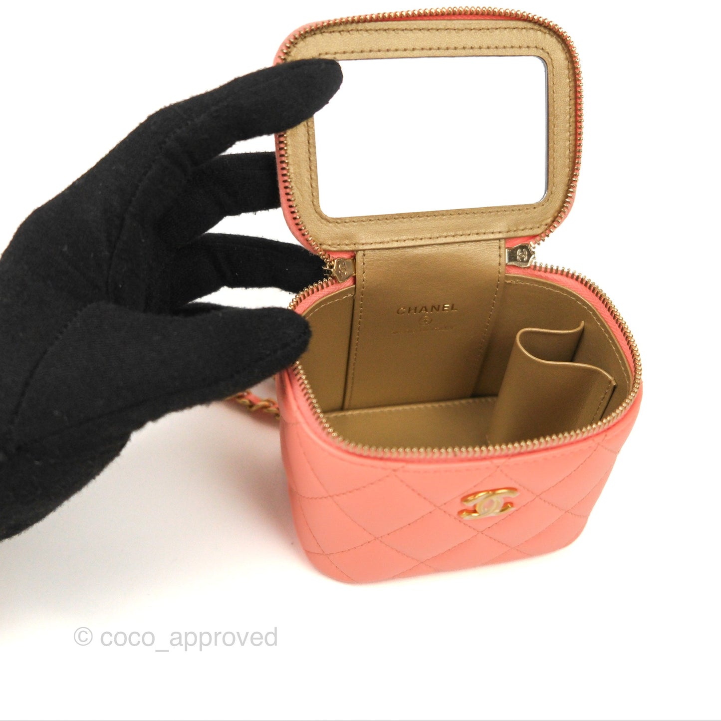 Chanel Mini Pearl Crush Vanity With Chain Orange Clair Gold Hardware