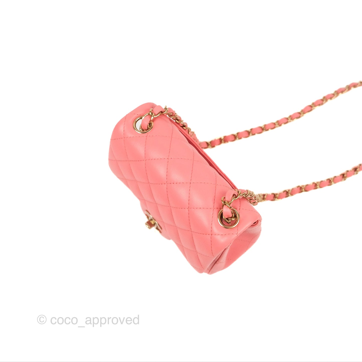 Chanel Quilted Mini Square Flap Pink Lambskin Gold Hardware