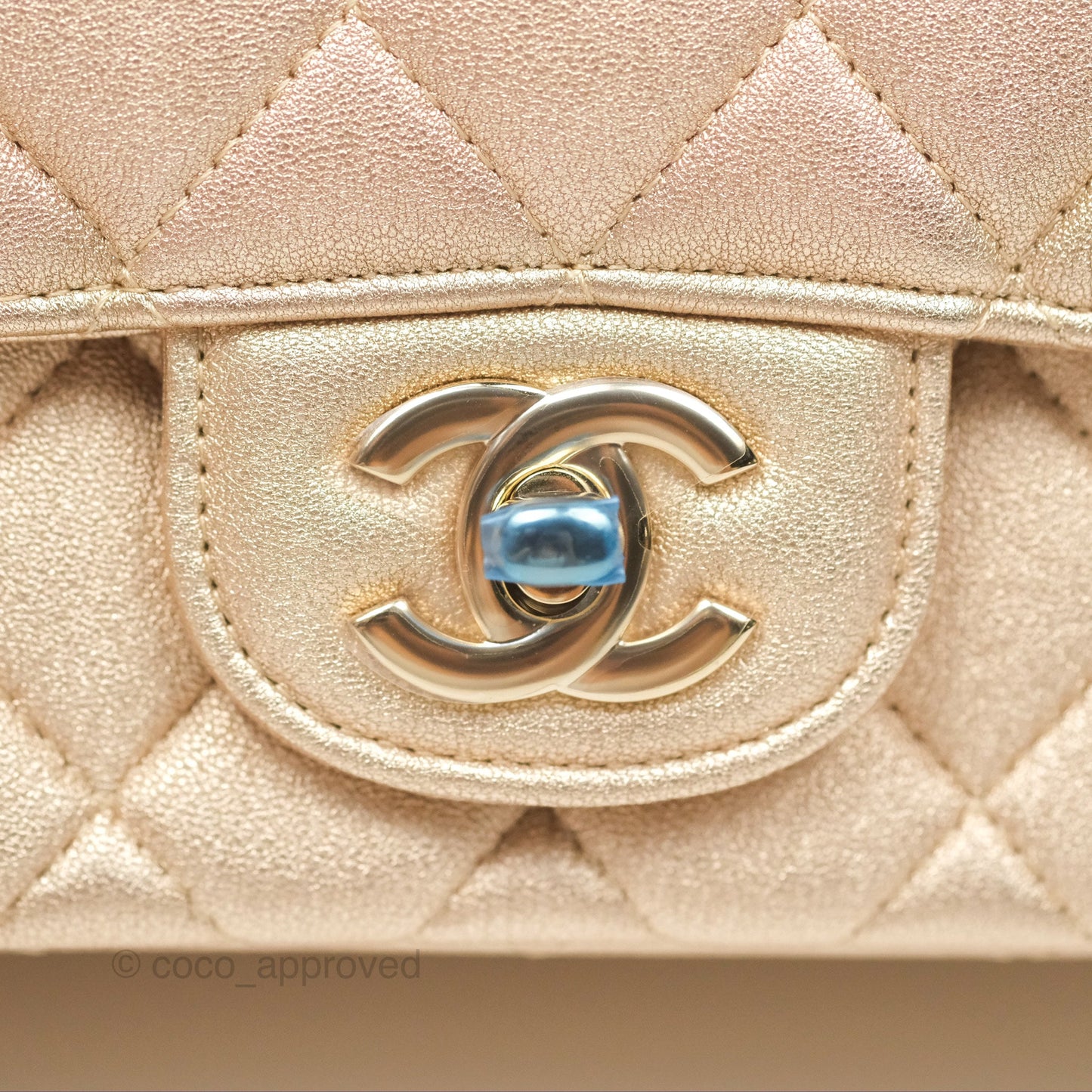 Chanel Quilted Mini Square Iridescent Gold Lambskin Gold Hardware 21P