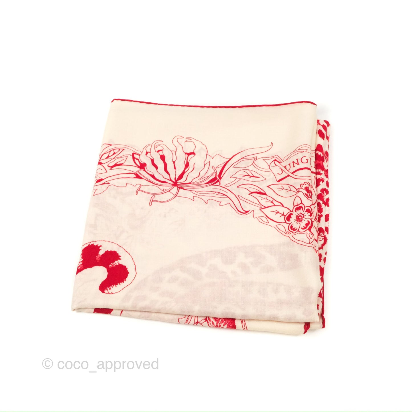 Hermes Jungle Love Cashmere Silk Shawl Scarf 140 White/Red