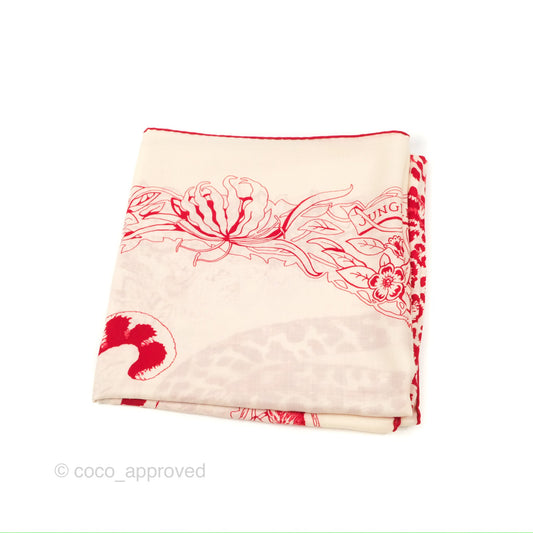 Hermes Jungle Love Cashmere Silk Shawl Scarf 140 White/Red
