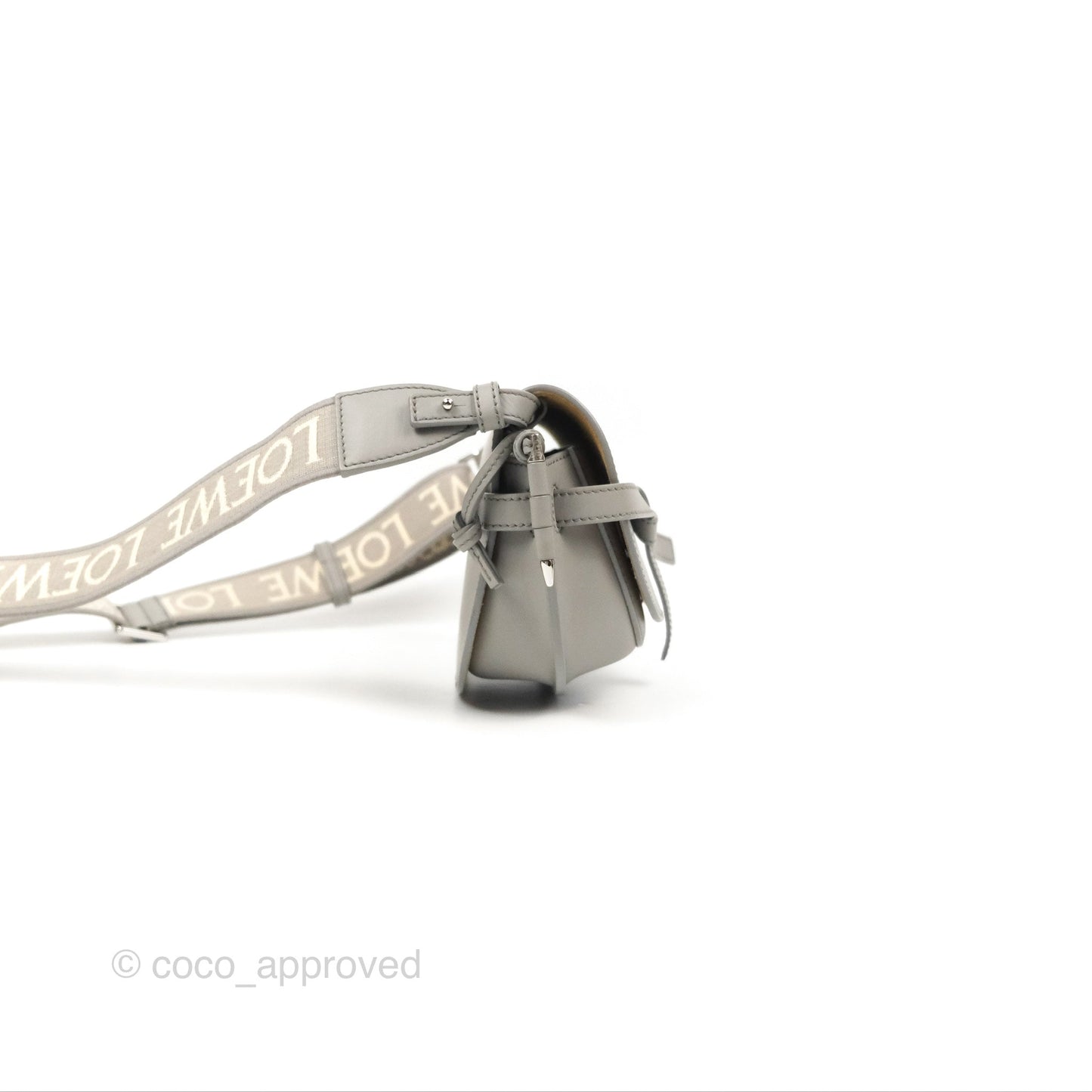 Loewe Mini Gate Dual Bag in Soft Calfskin & Jacquard Strap Light Grey