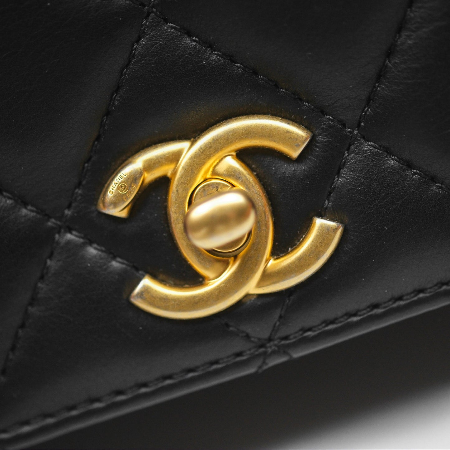 Chanel Quilted Side Chain Flap Bag Black Calfskin Aged Gold Hardware