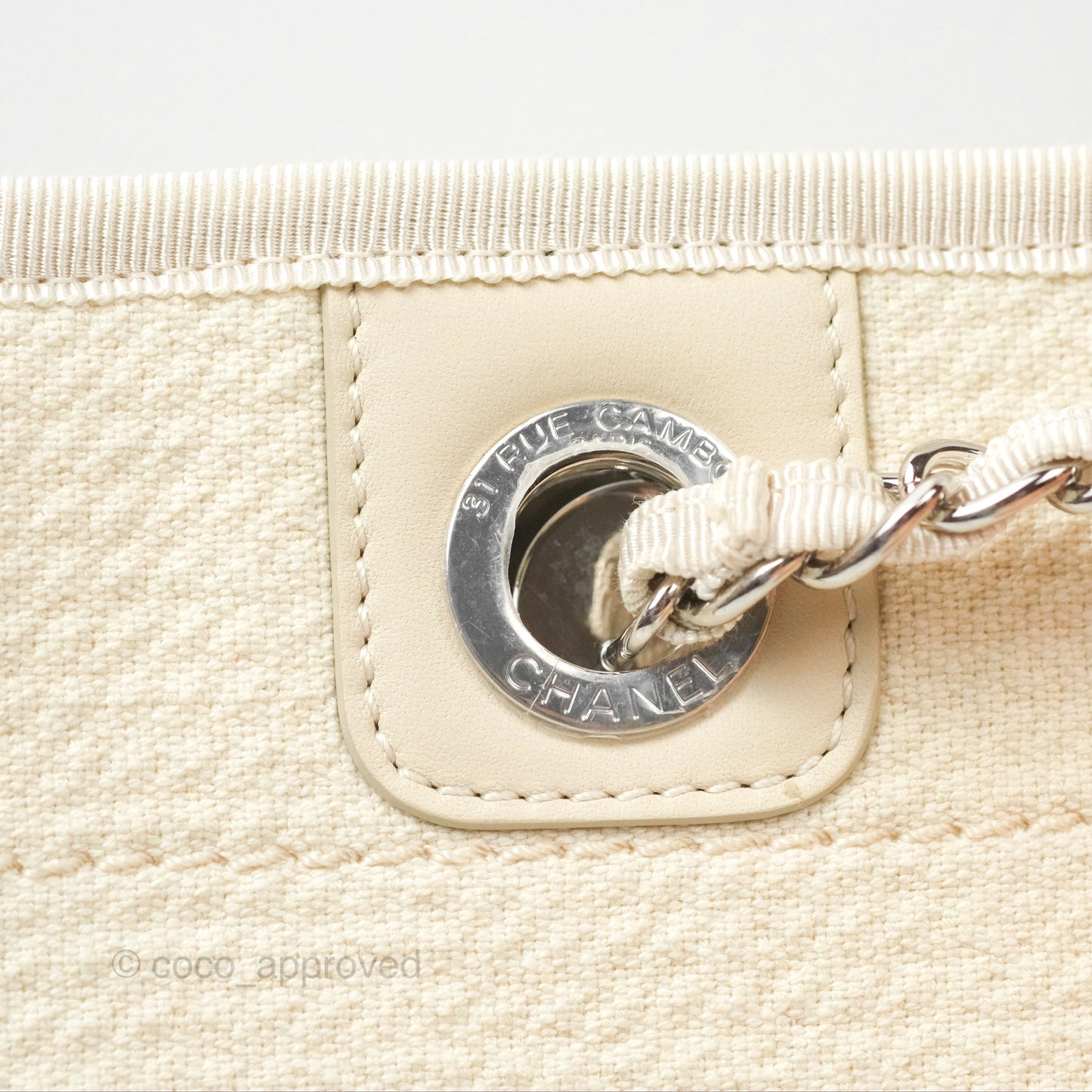 Chanel Medium Deauville Tote Ivory Cotton Silver Hardware