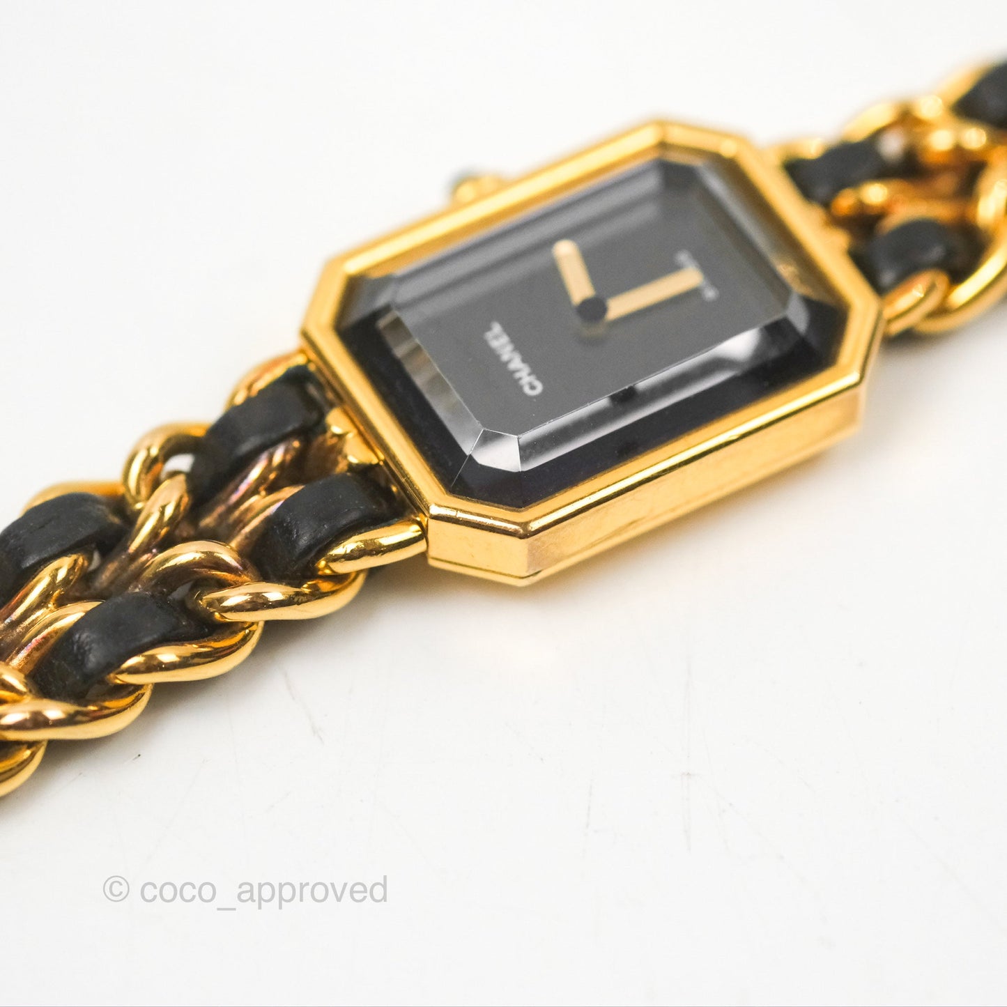 Chanel Vintage Première Watch Black Leather Gold Plated Size S
