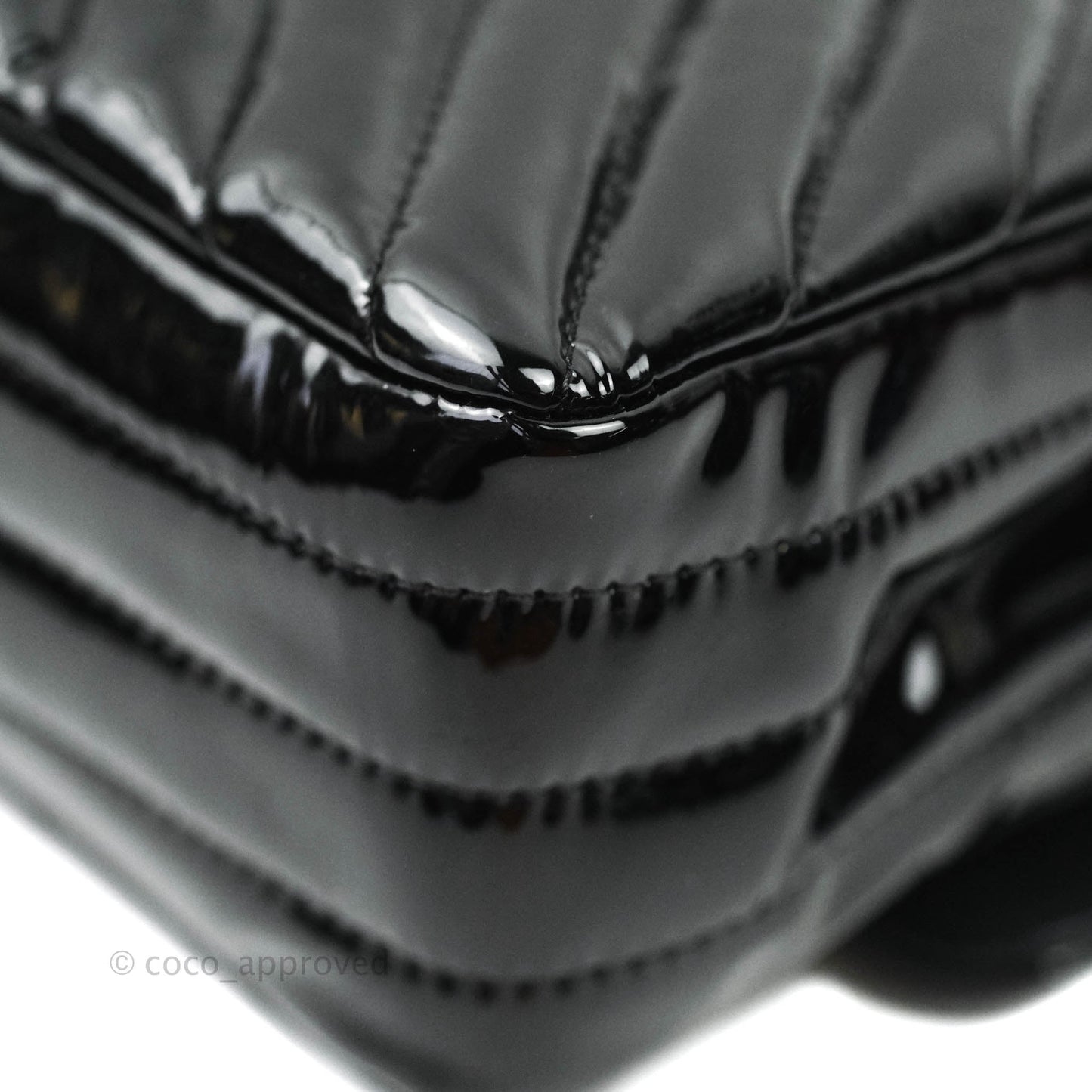 Chanel Classic Chevron M/L Medium Double Flap Black Patent Silver Hardware