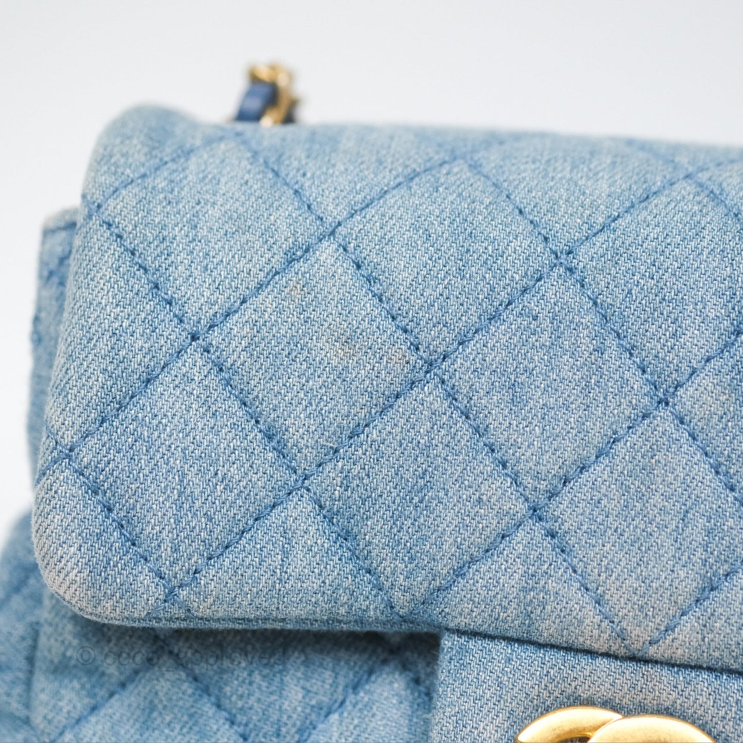 Chanel Mini Square Pearl Crush Quilted Denim Aged Gold Hardware