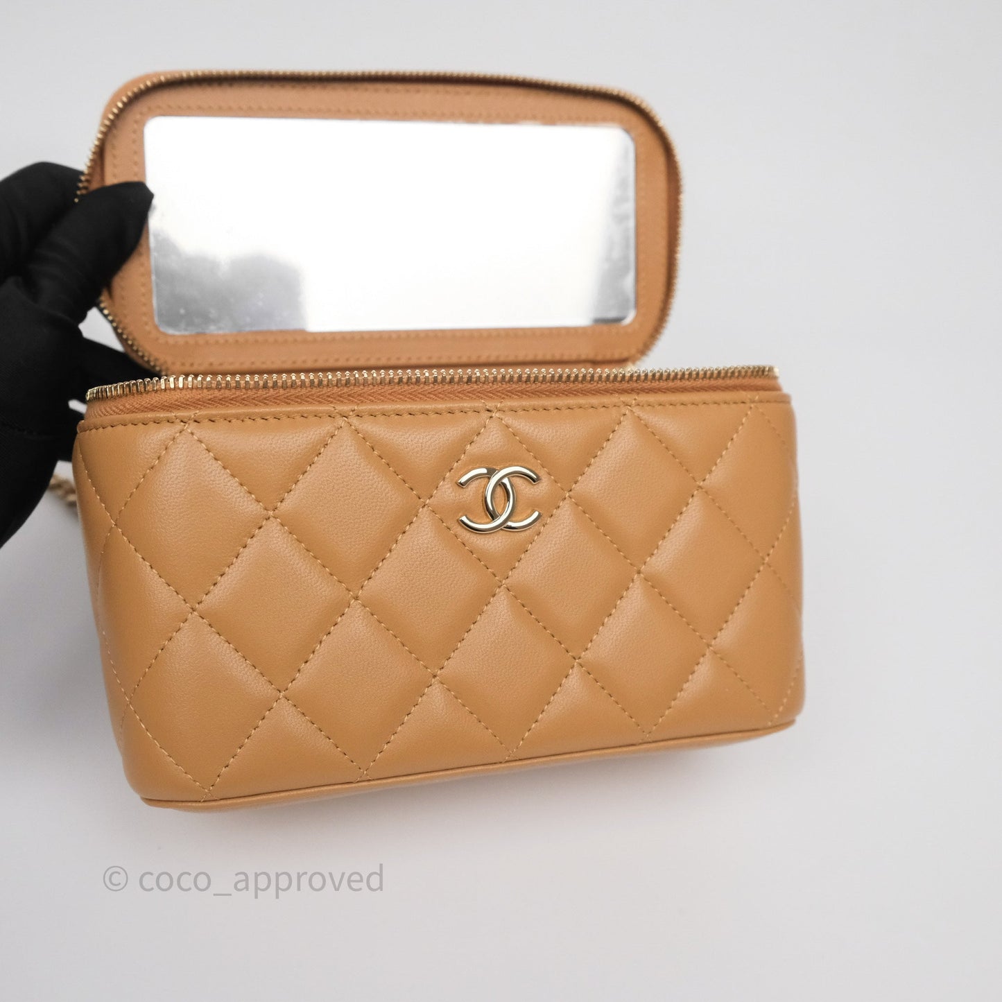 Chanel Top Handle Vanity with Chain Caramel Beige Lambskin Gold Hardware